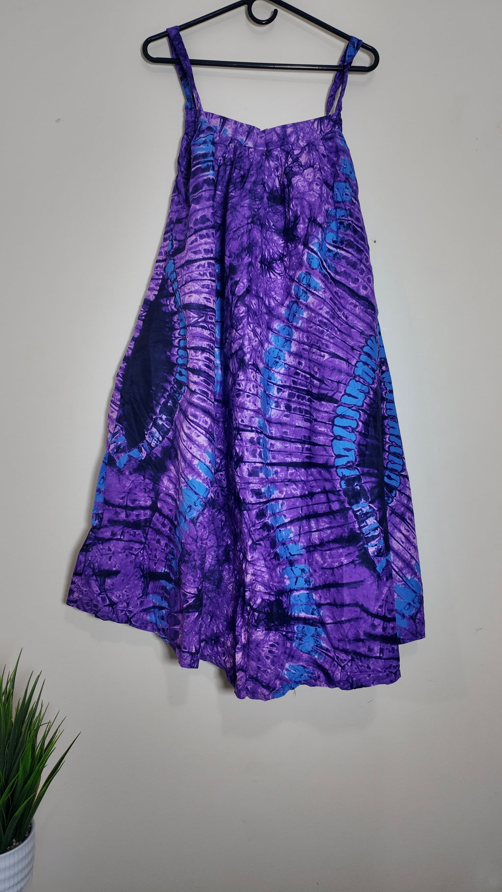 Women’s Purple/Blue Tie Dye Square Neck Sleeveless Sundress Knee Length