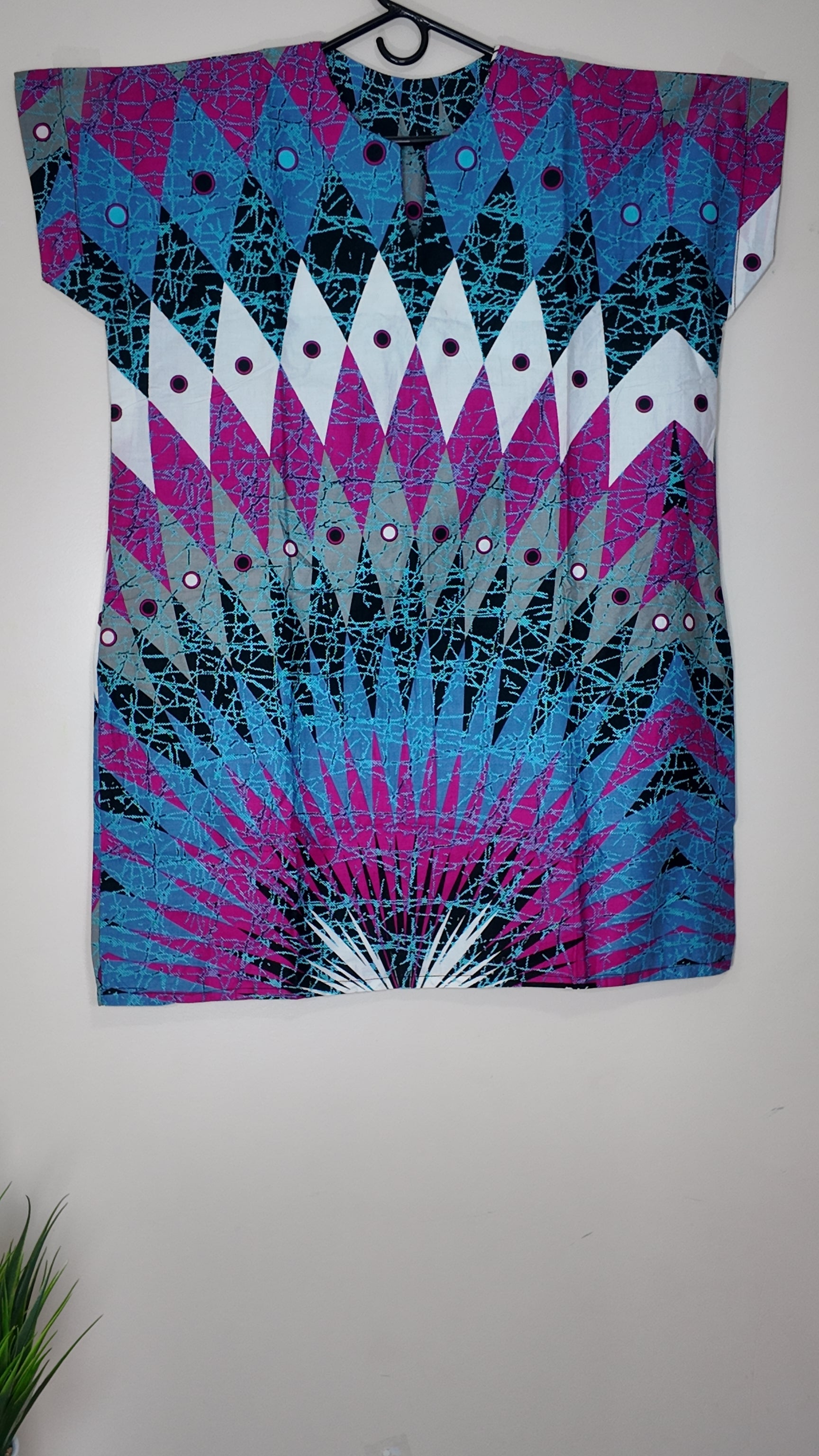 African Print Dress Women's Fashion.  With Two Pocket Side. Size: L