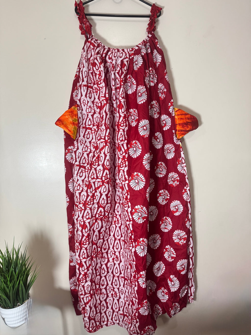 African Print Dress Women's Fashion.  With Two Pocket Side. Size: L , XL.