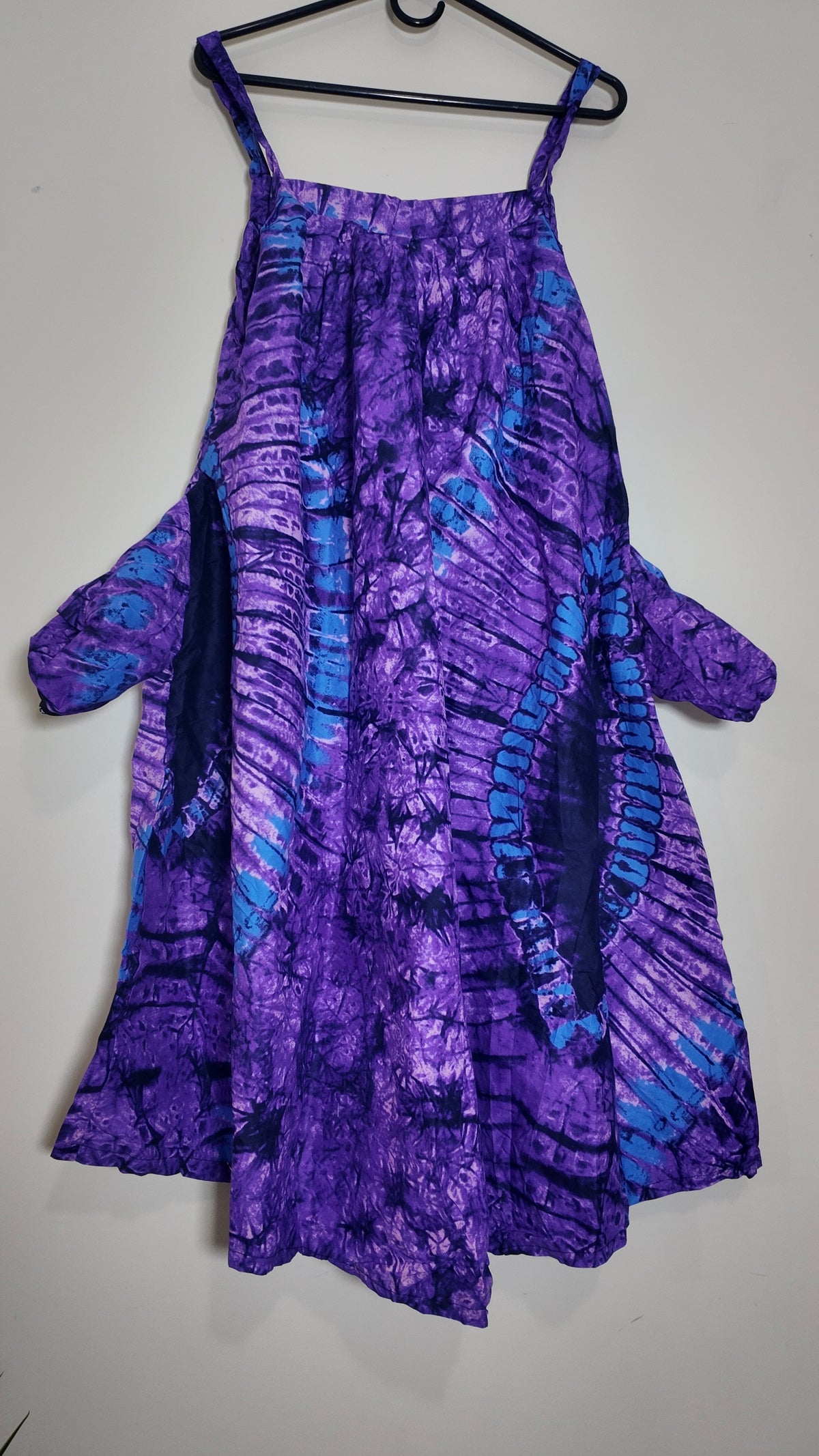 Women’s Purple/Blue Tie Dye Square Neck Sleeveless Sundress Knee Length