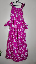 Women’s Pink/White Geometric Strappy Sleeveless Maxi Dress Long Ruffle