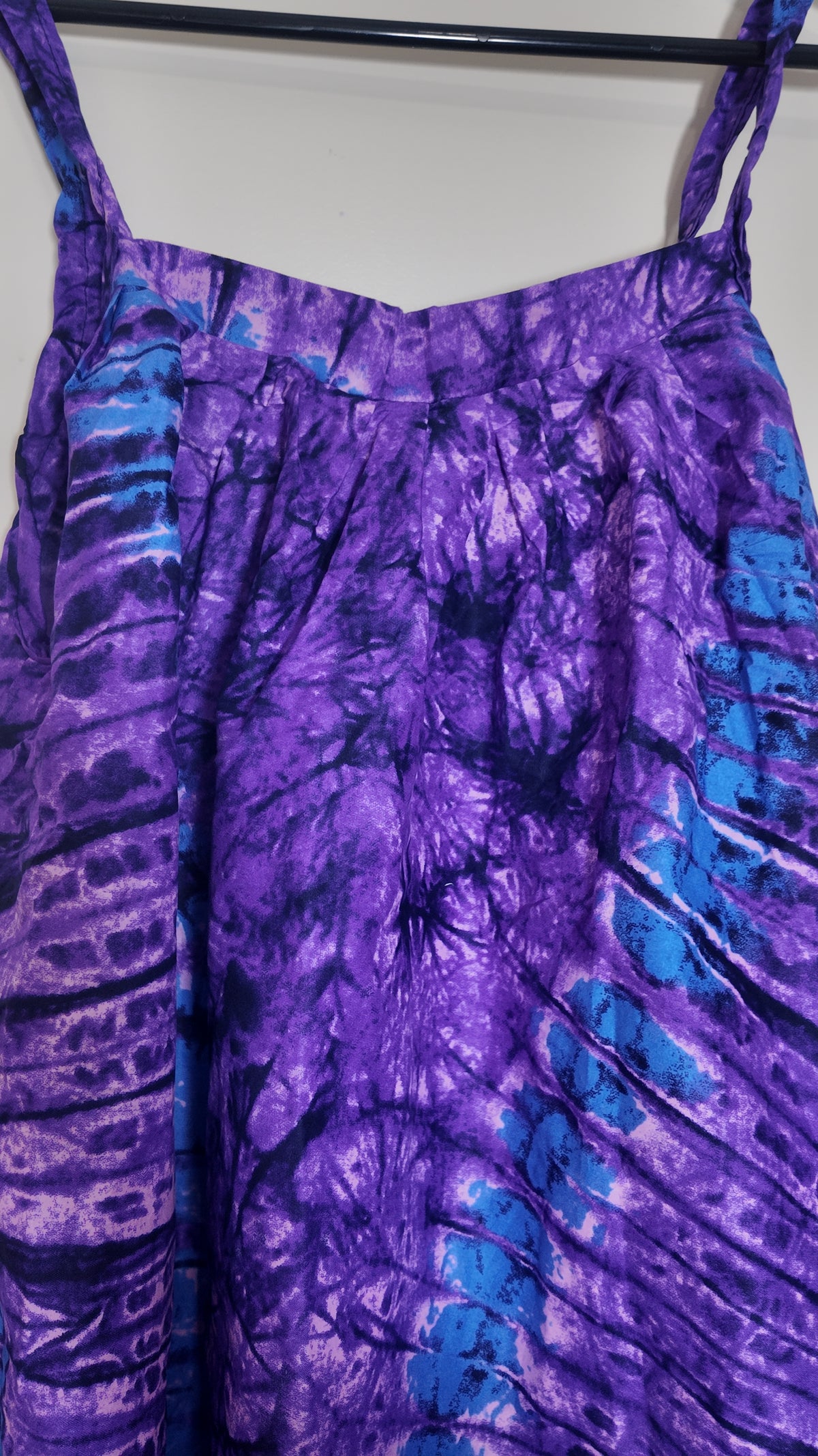 Women’s Purple/Blue Tie Dye Square Neck Sleeveless Sundress Knee Length