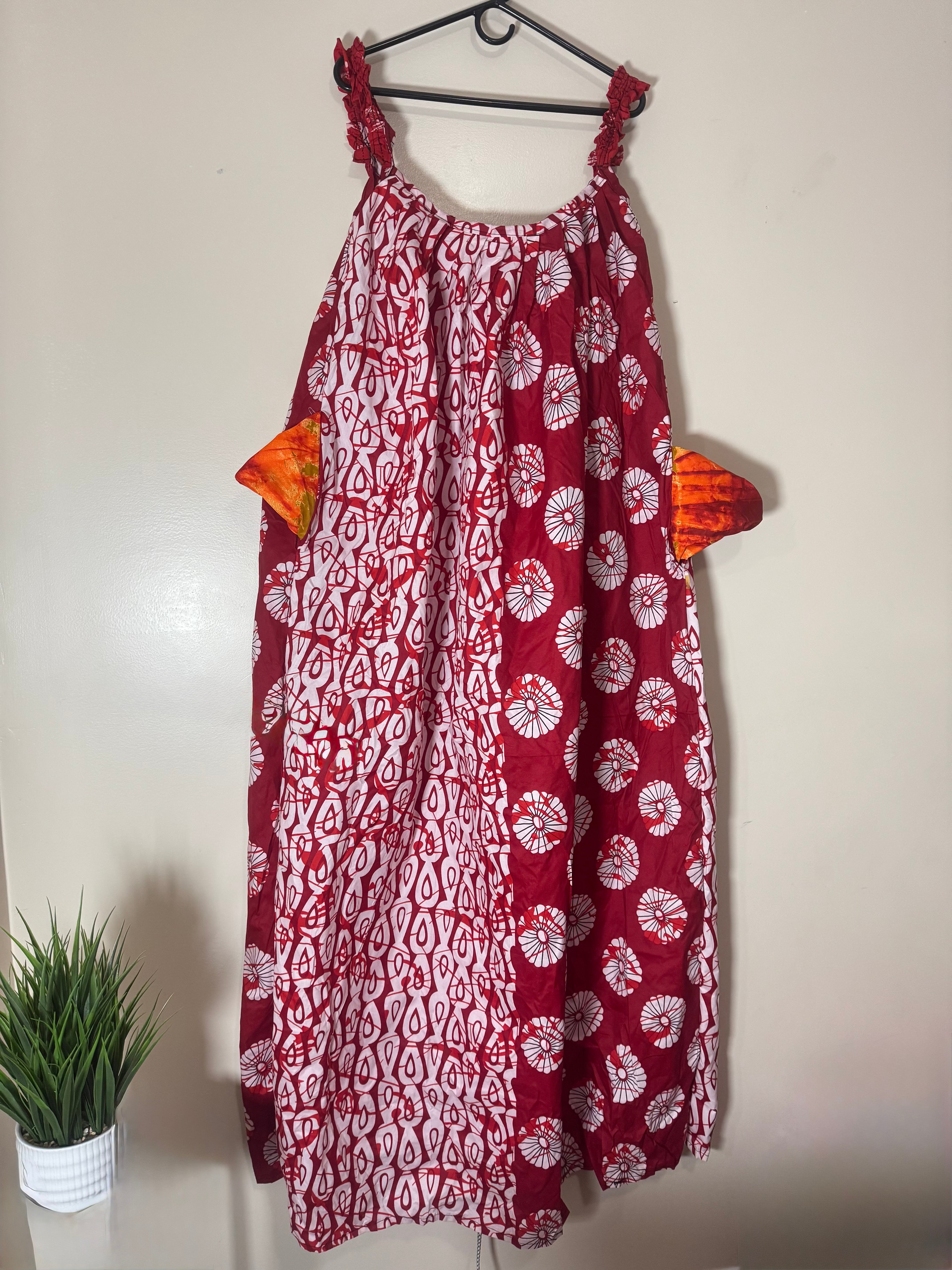 African Print Dress Women's Fashion.  With Two Pocket Side. Size: L , XL.