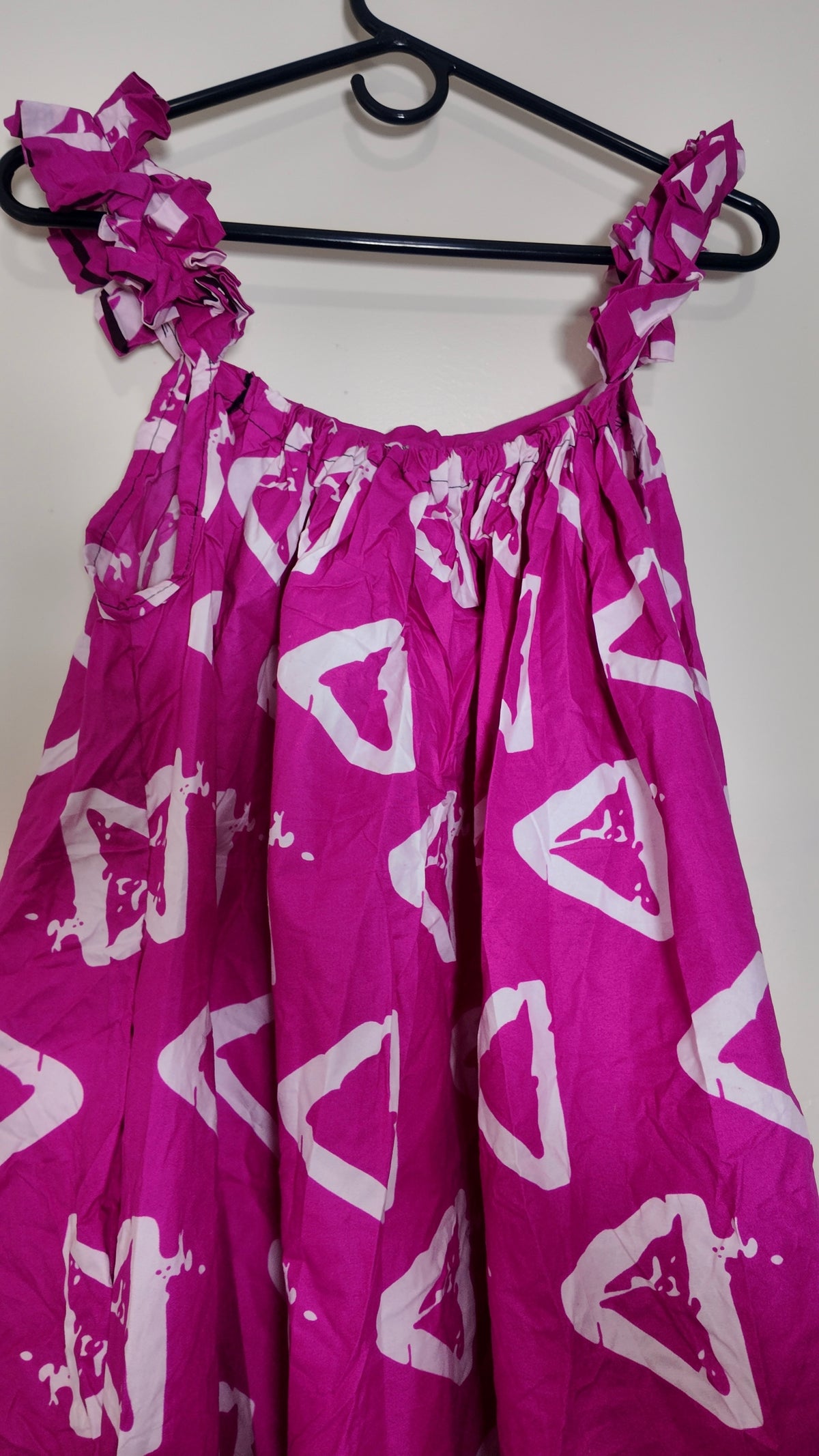 Women’s Pink/White Geometric Strappy Sleeveless Maxi Dress Long Ruffle