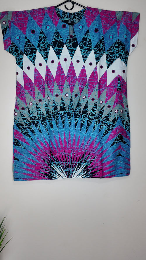 African Print Dress Women's Fashion.  With Two Pocket Side. Size: L