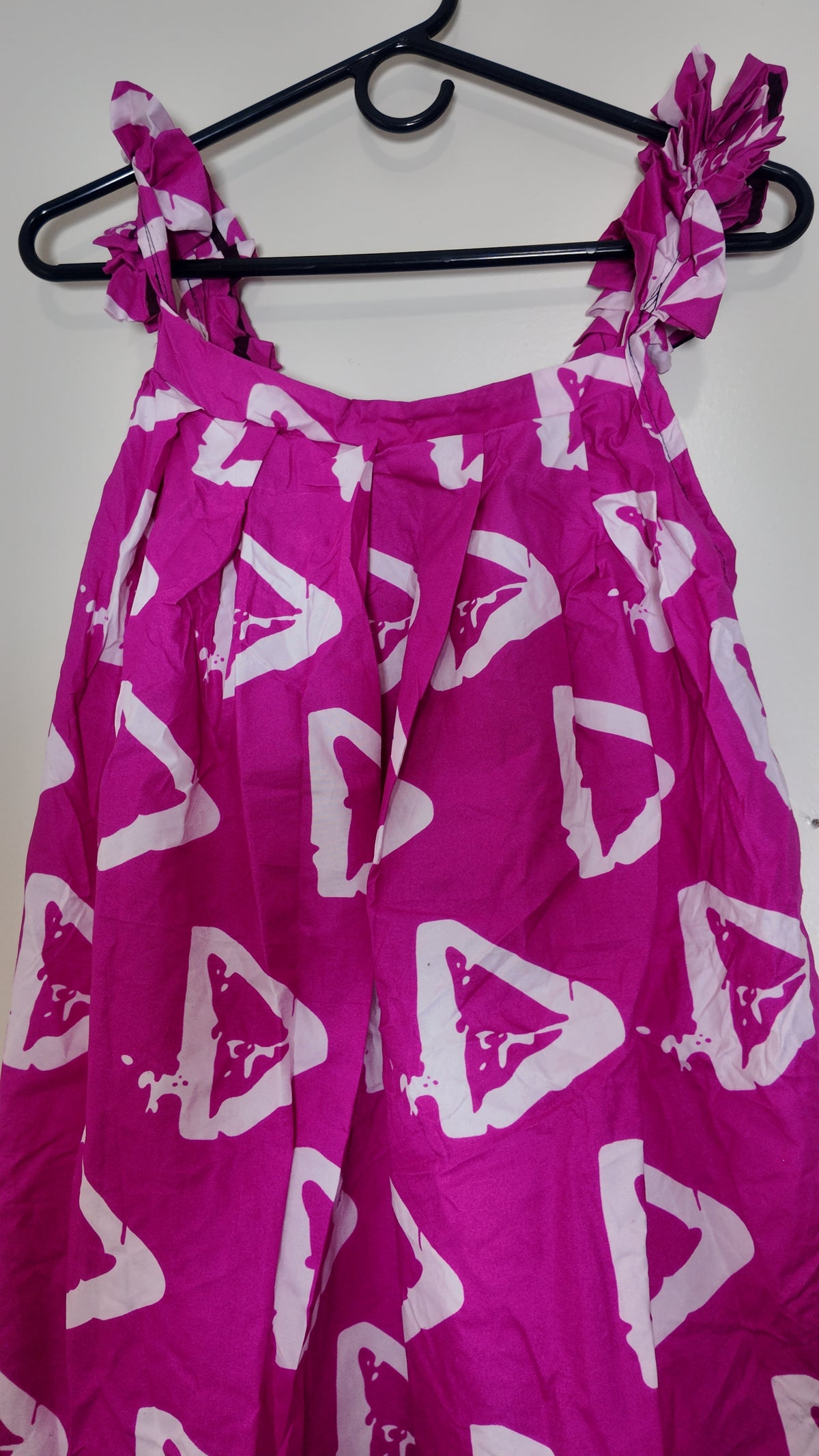 Women’s Pink/White Geometric Strappy Sleeveless Maxi Dress Long Ruffle