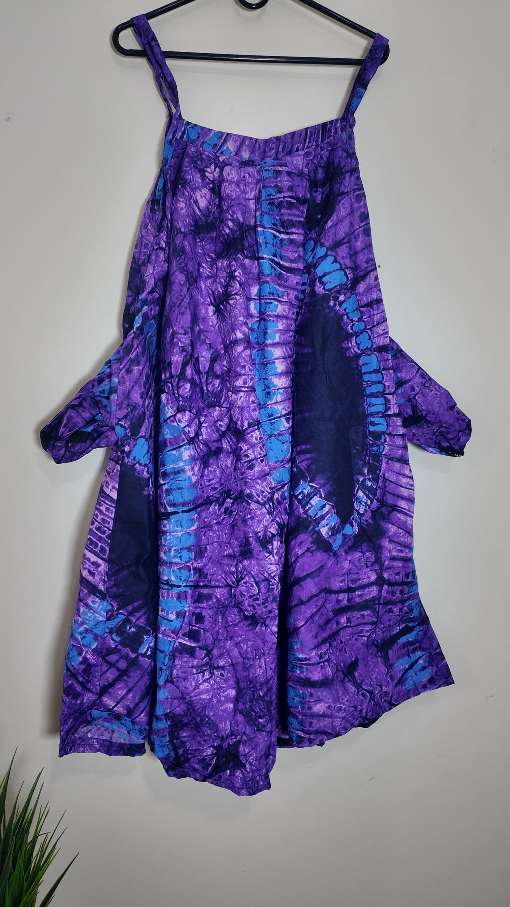 Women’s Purple/Blue Tie Dye Square Neck Sleeveless Sundress Knee Length