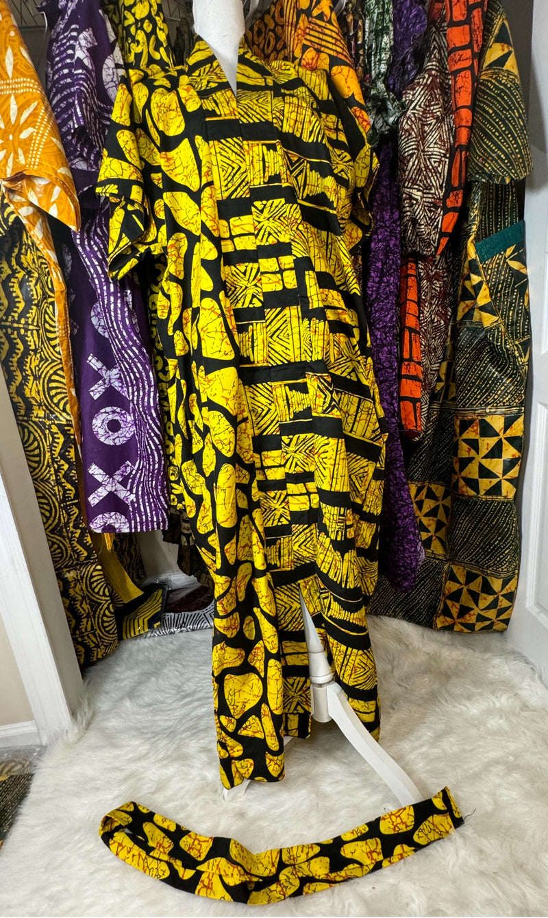 Africa clothing, long dress with two side pockets and a belt